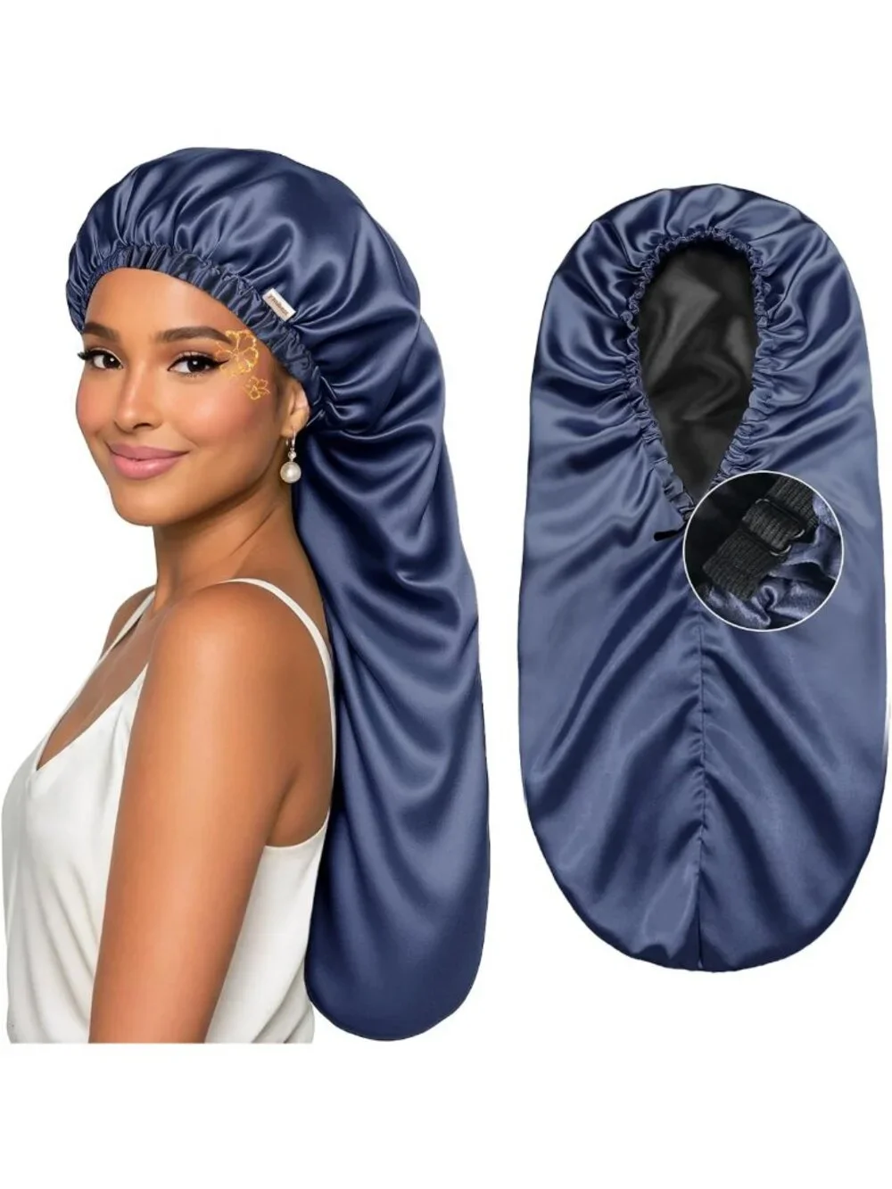 Adjustable Satin Sleep Bonnet - Double Layer Extra Long Hair Protection for